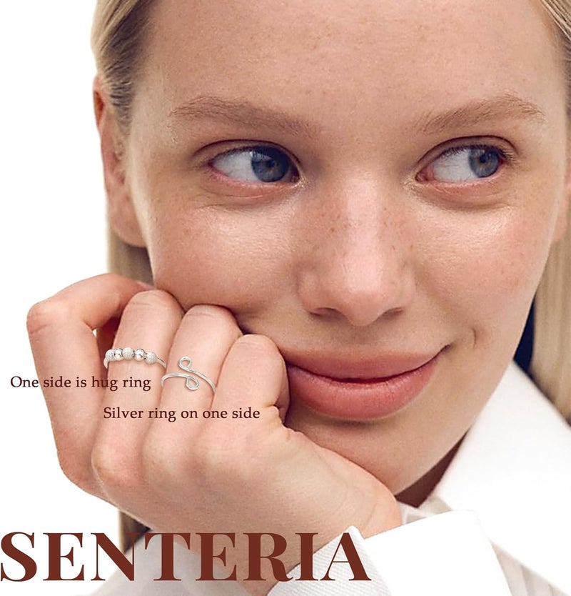 Senteria Anxiety Rings for Women Sterling Silver Rings Adjustable Stress Spinner Rings with Beads Fidget Rings for Anxiety Women - Image 3